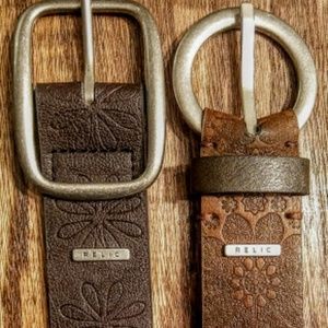 RELIC BY FOSSIL BELT LOT (2pc) FLORAL DETAIL BROWN